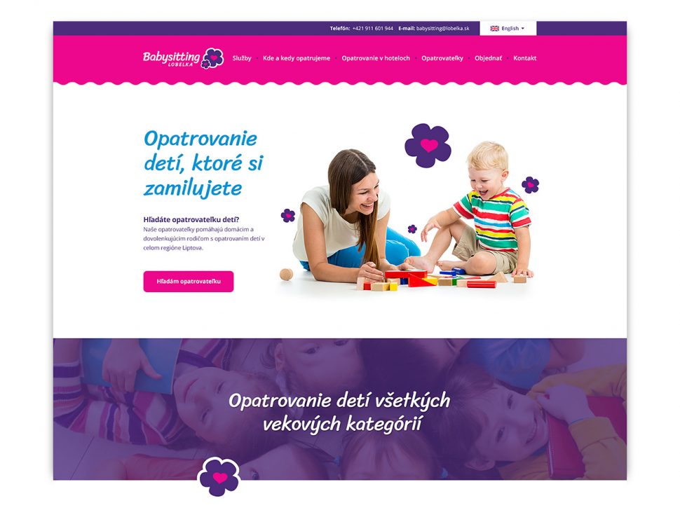 Grafický responzívny dizajn, Copywriting a tvorba textov, SEO a tvorba microsite webstránky pre Babysitting Lobelka v Liptovskom Mikuláši
